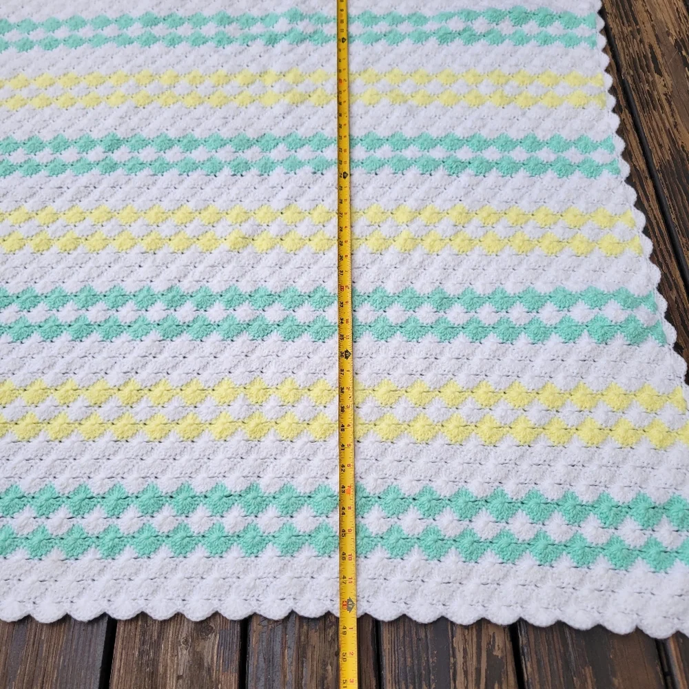 Handmade Crochet Baby Blanket - White, Yellow, and Green